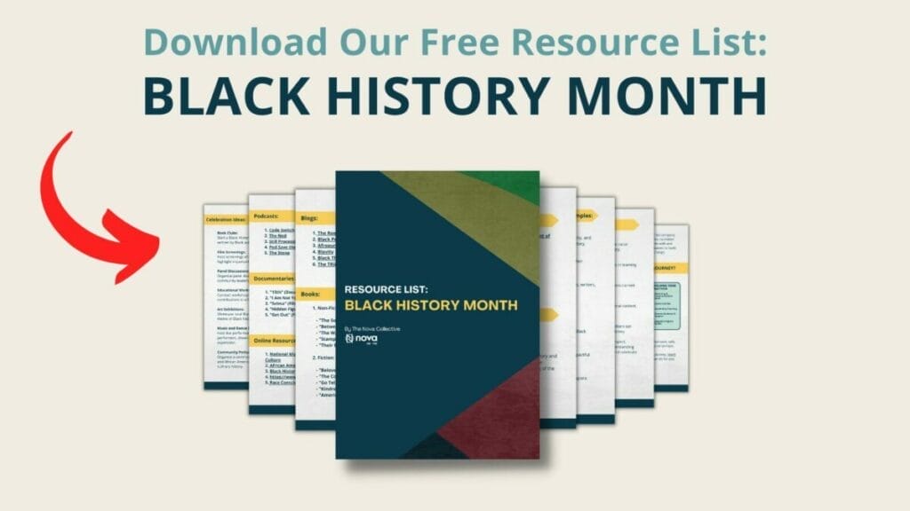 Black History Month Resource List by The Nova Collective graphic